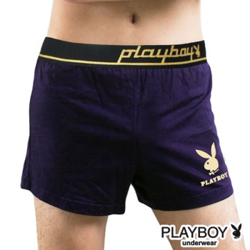 男內褲  PLAYBOY 彈性精梳棉素色燙金兔頭寬鬆四角褲-單件(深紫)