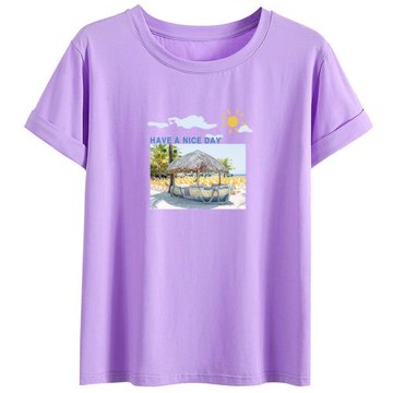 純棉短袖t恤女ins潮韓版寬松大碼短款半袖紫色上衣服2025新款夏季