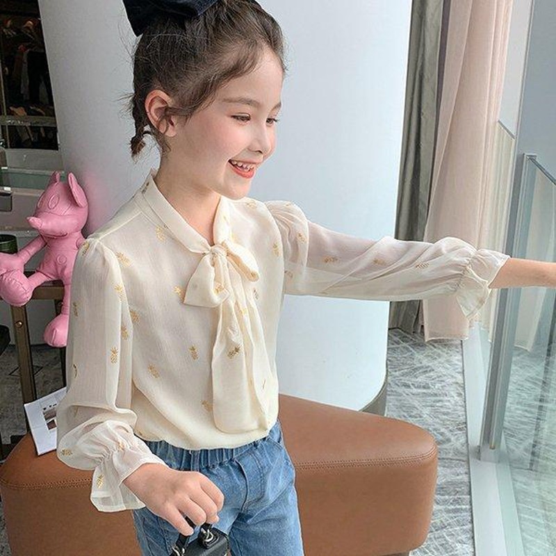 ブラウス キッズ 長袖 韓国子供服 女の子 トップス レース リボン 春服