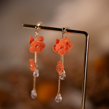 【繡球點點】 耳環 微鉤 針織 花 耳飾 耳夾 手作 垂掛 耳針