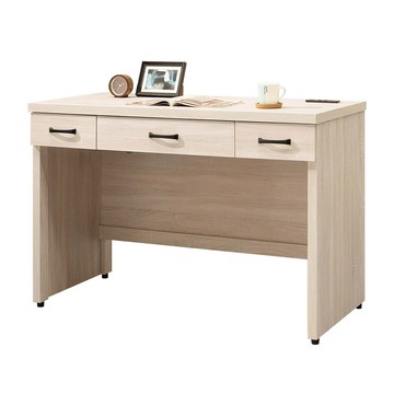 【Hampton 漢汀堡】西拉斯鋼刷白4尺三抽書桌-附USB+插座兩用座孔