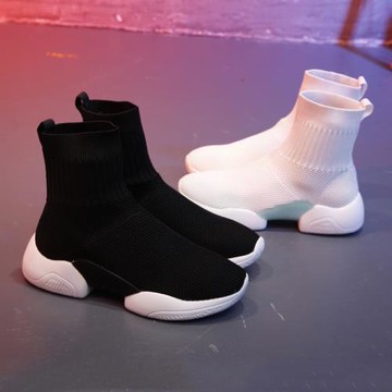 香港彈力高幫襪子鞋女針織韓版百搭短靴平底2025年新款春秋襪靴潮