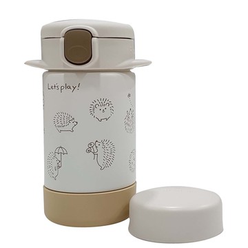 日本 Richell 利其爾 - 水漾白隨身型兩用不鏽鋼保溫杯-兒童水壺-小刺蝟-白-160ml