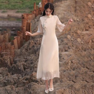 改良旗袍2025年新款夏季高端奧黛倒大袖氣質少女日常年輕款中國風