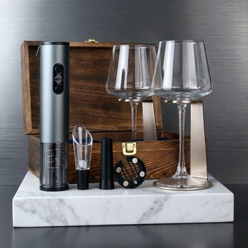 【GOFANA】電動開瓶器+紅白酒杯x2木盒禮盒組｜ 新居入厝禮品 精緻酒品禮品 送禮自用皆宜