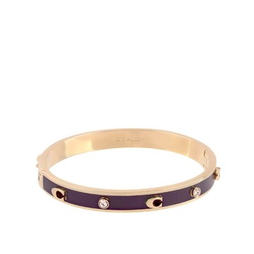 COACH C Logo 及玻璃水鑽不可調琺瑯手環/金色/紅酒色