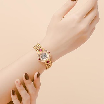 【Ogival 愛其華】山茶花系列 復古紅時尚珠寶錶 (305-11DLR) 紅珠白面