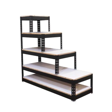 【空間特工】免螺絲角鋼樓梯櫃 四階120x30x120cm 收納櫃 屏風櫃 置物架黑色角鋼款