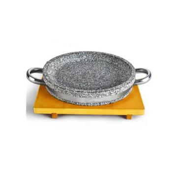 天然石烤盤韓式料理烤肉淺鍋雙耳淺平底石鍋石板豆腐煎牛扒盤圓形