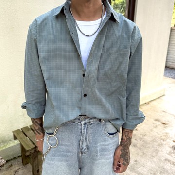 【AMERO】男裝 女裝 長袖小格紋襯衫 微寬版型