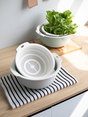 雙層瀝水籃 洗菜盆瀝水籃雙層淘米神器塑料水果盤家用廚房菜籃子客廳果籃濾水【CM10812】