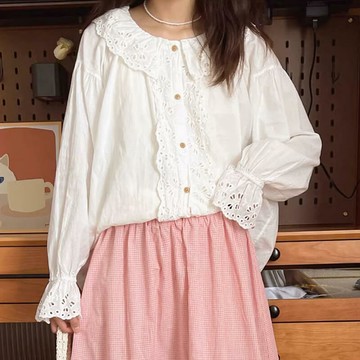 默然刺繡日系襯衫987291