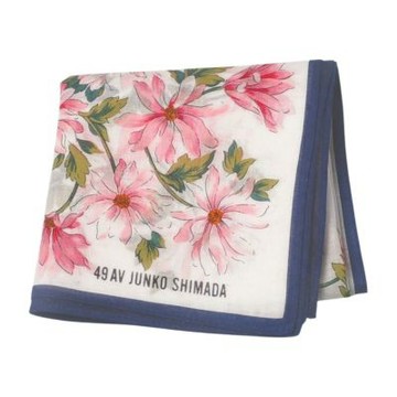 49AV JUNKO SHIMADA 日本製白底粉菊棉質圖騰字母LOGO方巾(42CM)