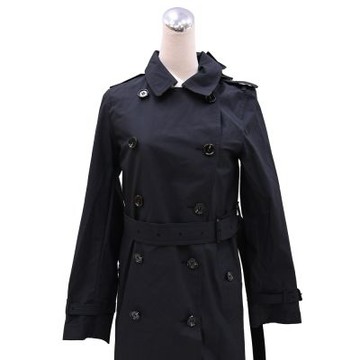 BURBERRY 品牌經典款雙排扣連帽風衣外套(黑)