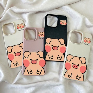 適用iPhone14Plus 13 12Pro 11 XR皮革紋防摔殼可愛卡通風8P 7P 16PM 15保護套