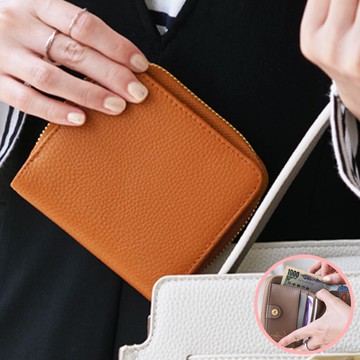 日本 LIZDAYS - 真皮16格摺疊短夾/零錢包-橘 (11x9.5x3.5cm)