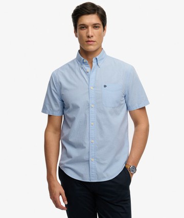 Superdry Men's Preppy Poplin Short Sleeve Shirt Blue Size: M