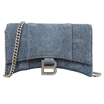 BALENCIAGA 巴黎世家 656050 Hourglass 牛仔帆布斜背鍊包.藍