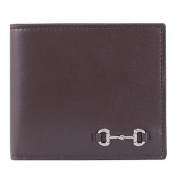 GUCCI Horsebit 馬銜扣對開式4卡零錢短夾(深棕)