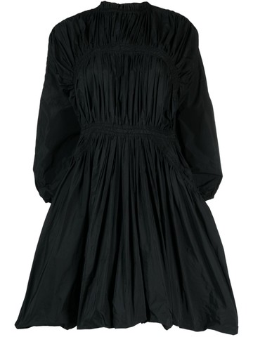 Jil Sander - long-sleeved pleated minidress - women - Polyester/Calf Leather - 40 - Black