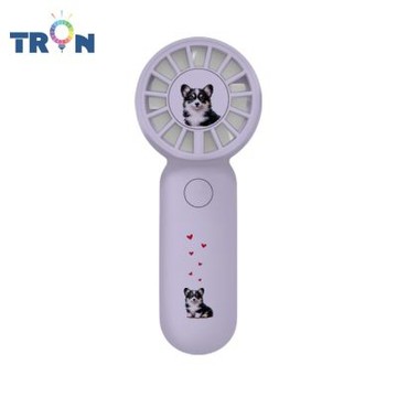TRON 迷你手持風扇 紫色 可愛小狗 三檔風速 防丟掛繩 充電風扇