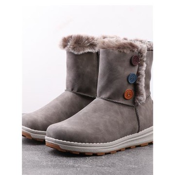 外貿原單抗冷零下出口防滑平底雪地靴褐色加絨保暖中筒女棉鞋