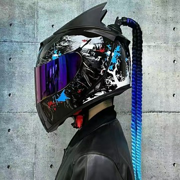 ?可開發票?【免運】全罩安全帽 騎士機車安全帽 摩托車個性犄角全罩 男女情侶安全帽 酷炫髒辮