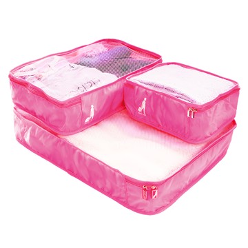 旅行玩家 收納袋3件組  大分類收納袋50 x 38 x 10cm + 中分類收納袋38 x 25 x 10cm + 小分類收納袋25 x 19 x 10cm  桃色