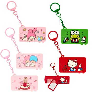 真愛日本 預購 凱蒂貓kitty 美樂蒂 雙子星 大眼蛙 茉莉兔 復古懷舊 迷你鏡梳 鑰匙圈 吊飾 鏡子 梳子 禮物 KD122