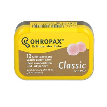 Ohropax 德國安耳悠Classic柔軟蠟質溫度塑型貼耳式隔音耳塞6對/黃盒(SNR 22dB降噪規格,CE歐盟認證)
