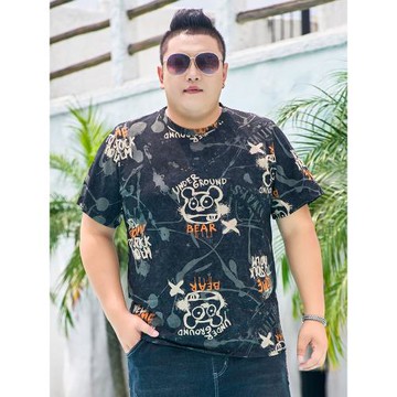 夏季新款時尚潮胖子加肥加大碼男裝圓領短袖肥佬寬松上衣棉質