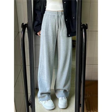 175高個子加長180灰色衛褲女秋冬高腰美式寬松束腳直筒運動拖地褲