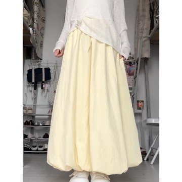 大碼胖mm法式氣質溫柔風黃色花苞半身裙女早秋高腰顯瘦a字長裙子