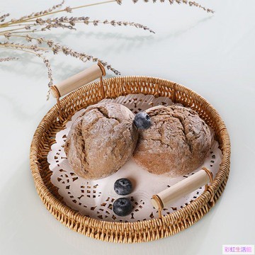 仿藤編托盤水果盤雙耳藤籃編織饅頭早餐籃簡約日式餃子麵包筐籃子