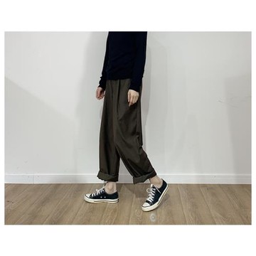 左手日記新棕色休閑西褲肥腿褲煙管褲女男友風中性風原宿風