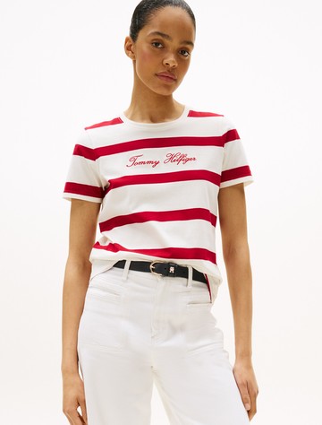 手寫風格標誌條紋 T 恤