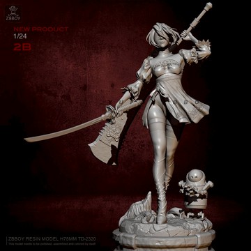 全高75mm YUFANMINI改制 2B出征 樹脂兵人(白模) TD-2320