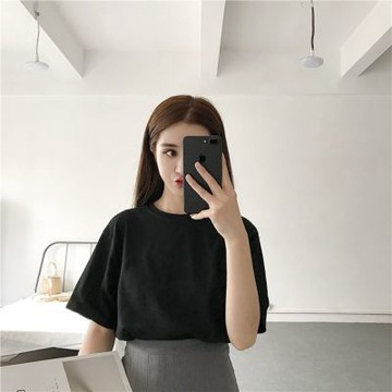 D. Studio 台灣發貨韓版復古色系圓領V領短袖上衣 衣服 女裝 t恤 短袖t恤 上衣T187