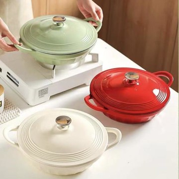 出口鑄鐵搪瓷琺瑯鍋燉鍋炒鍋海鮮鍋媽咪鍋干鍋燜焗平底鑄鐵鍋廠供