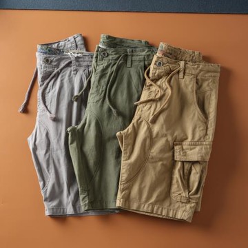 夏季新款美式復古青年男士立體裁剪全棉水洗工裝休閑短褲五分褲