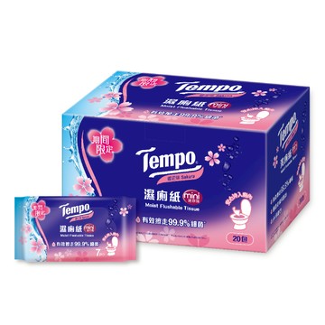 Tempo櫻花濕式衛生紙迷你裝7抽x20包-彩箱版