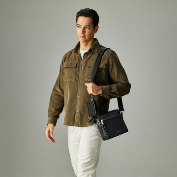 【BRAUN BUFFEL 德國小金牛】台灣總代理 卡斯帕-A 橫式大斜背包-黑色/BF590-12-BK