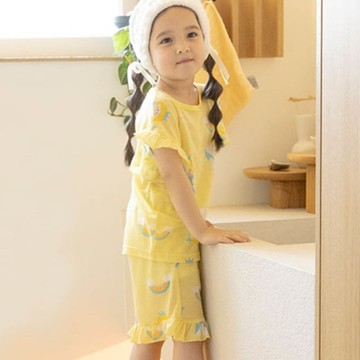 韓國 OZKIZ - 透氣嫘縈短袖家居服-彩虹公主-黃