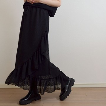 交叉荷葉長裙 點狀黑 訂製款