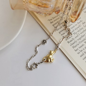 【SK飾品】貓爪彩鑽項鍊/拚色項鍊【850543】設計感短項鍊/貓咪項鍊/前釦式項鍊