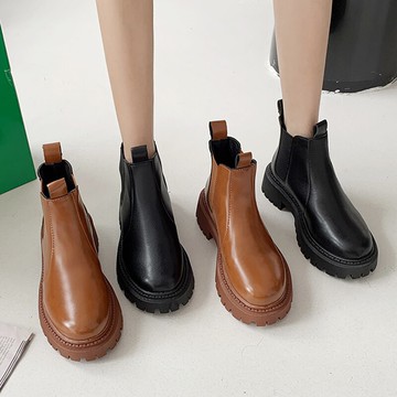 煙筒靴棕色馬丁靴女英倫風2021新款秋冬瘦瘦靴ins厚底切爾西短靴