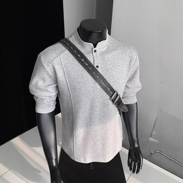 cleanfit亨利領長袖T恤男秋季陽光幹凈男生穿搭美式潮牌寬松衣服鑫弘-衣錦男裝