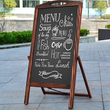 秀艾迪  復古經典實木支架式小黑板手寫菜單展示牌 奶茶店商用立式可擦寫字板廣告牌 店鋪用門面海報板寫粉筆
