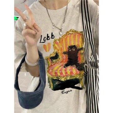 正肩純棉夏季卡通chic短袖T恤