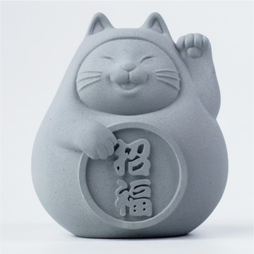 【泥研製所】清水灰 胖胖招福貓(大)